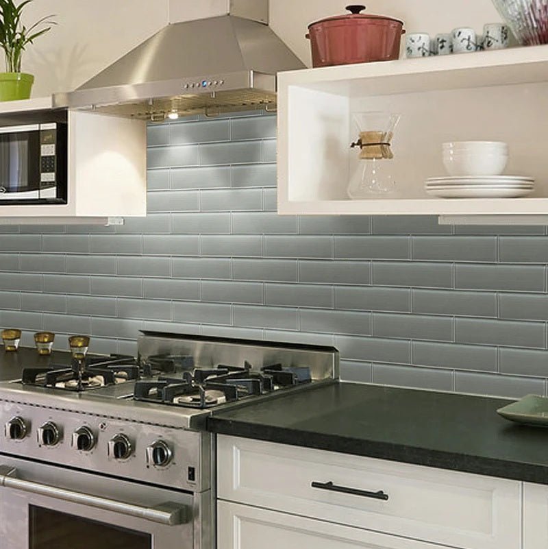 Modern Gray Textured Glass Subway Mosaic Tile Kitchen Backsplash