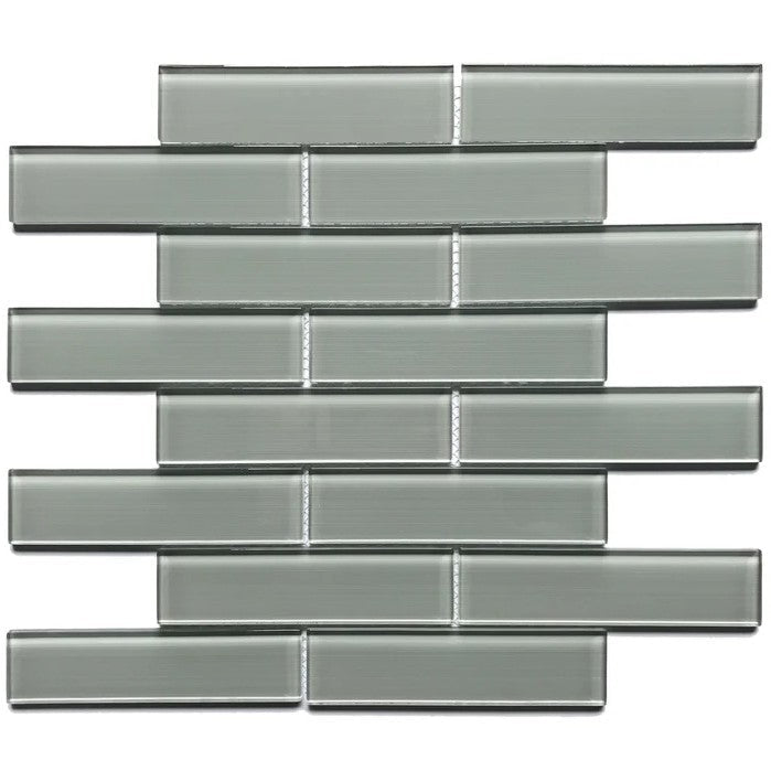 Modern Gray Textured Glass 12"x12" Subway Mosaic Tile with 1-1/2"x6" Bricks