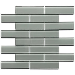 Modern Gray Textured Glass 12"x12" Subway Mosaic Tile with 1-1/2"x6" Bricks
