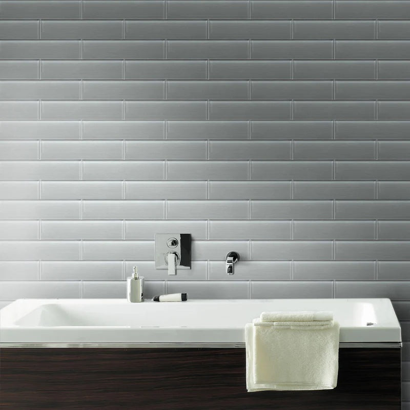 Modern Gray Textured Glass Subway Mosaic Tile Bathroom Backsplash