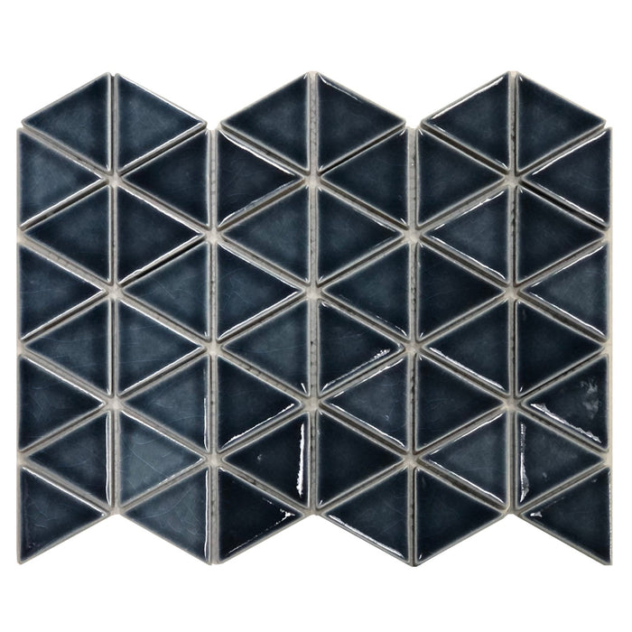 Arleta Glossy Ceramic Dark Navy Blue Triangle Mosaic Tile