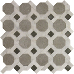 Closeup of Gray Marble Octagon Trellis Diamond Pattern Mosaic Tile