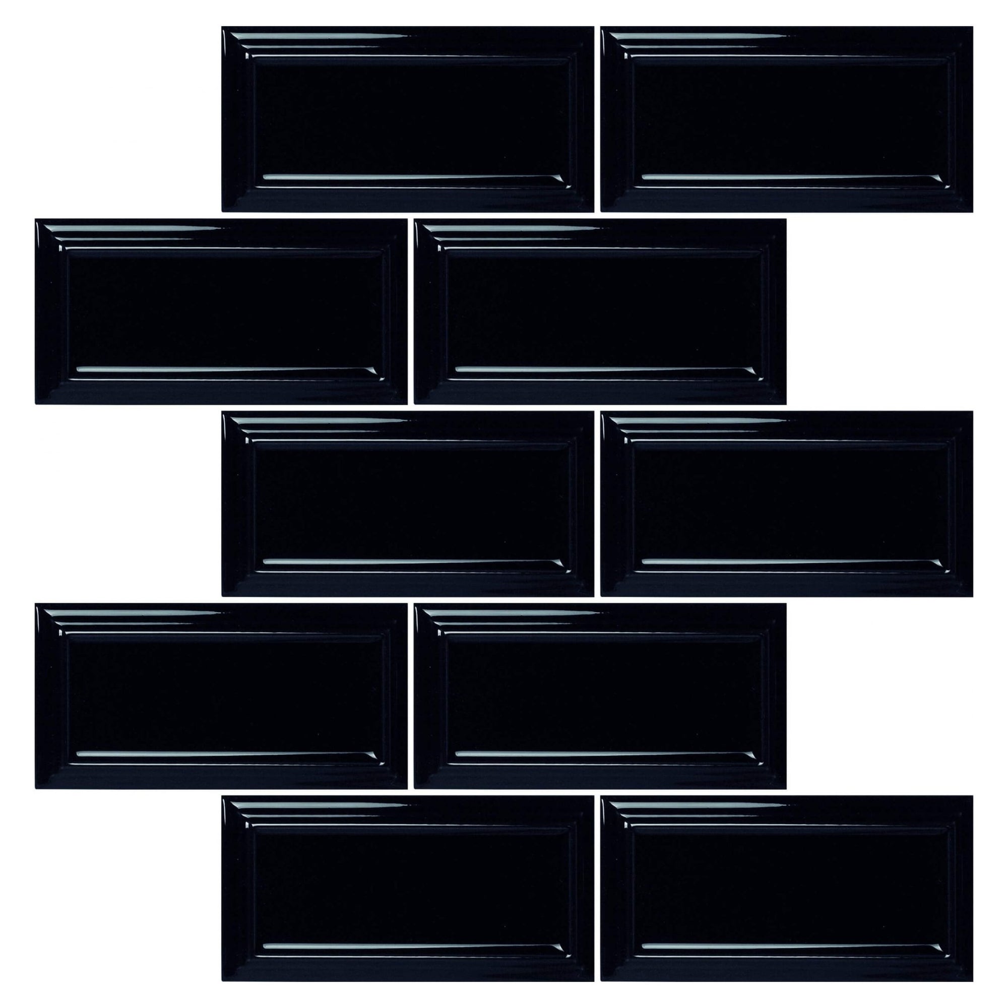 Onyx Black Ceramic Beveled Edge Subway Tile - TileBuys