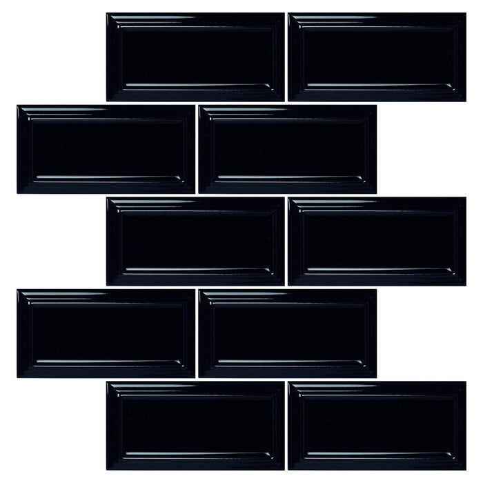 Onyx Black Ceramic Beveled Edge Subway Tile - TileBuys