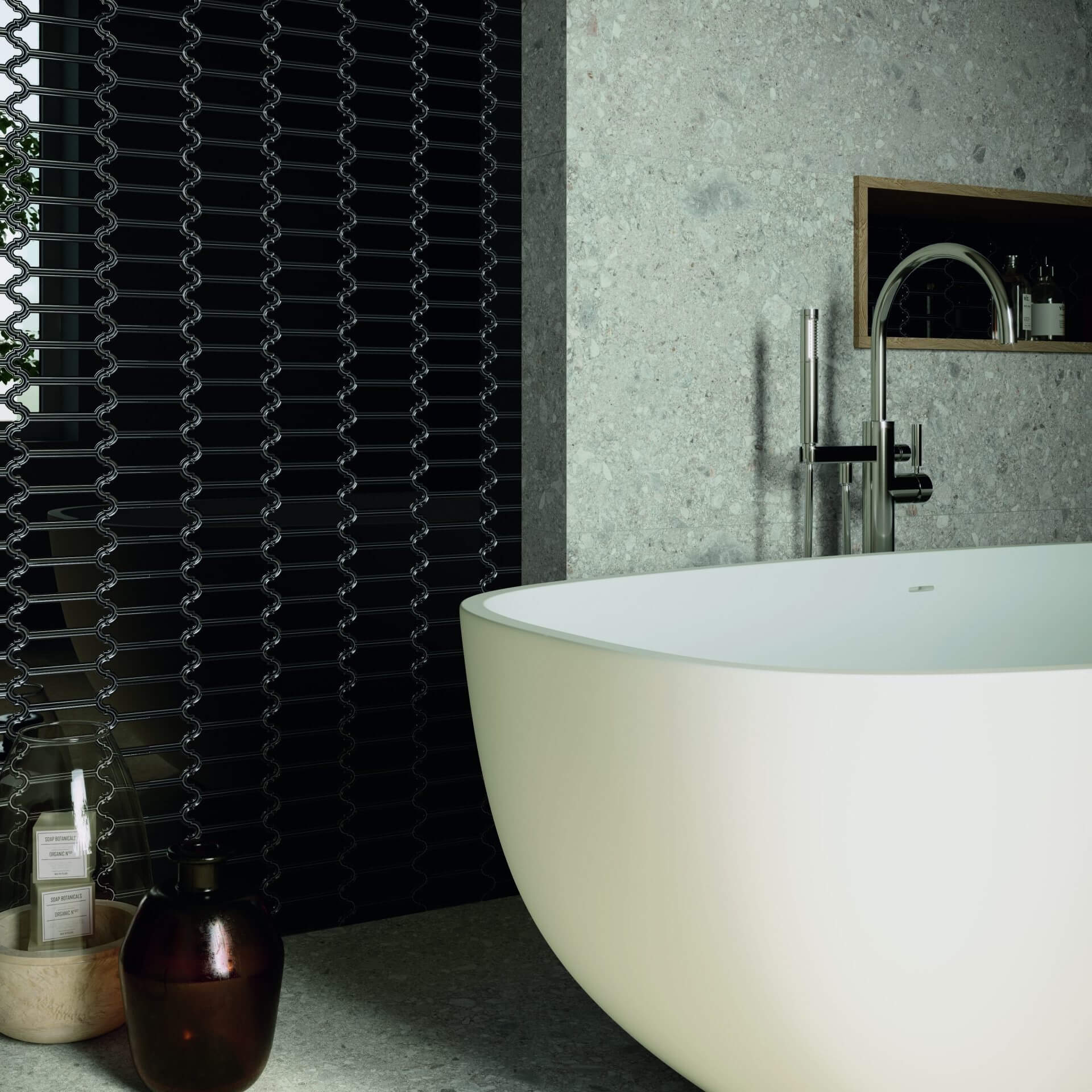 Onyx Black Ceramic Linterna Mosaic Tile - TileBuys