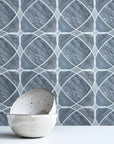 Palissandro Blue and White Thassos Marble Waterjet Mosaic Tile in Neptune - TileBuys