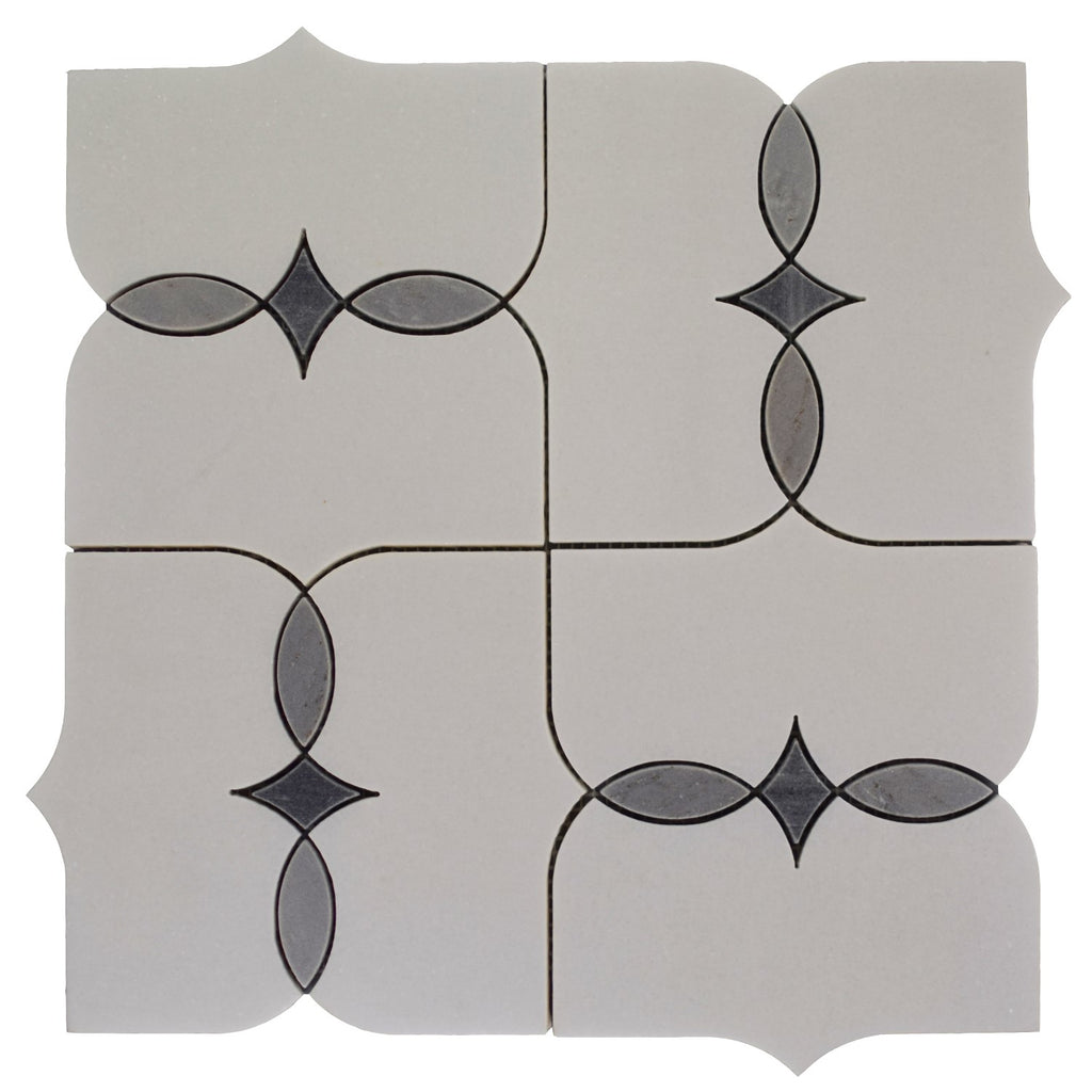 Villa Deco Tile in White Thassos & Palissandro Blue Marble | TileBuys