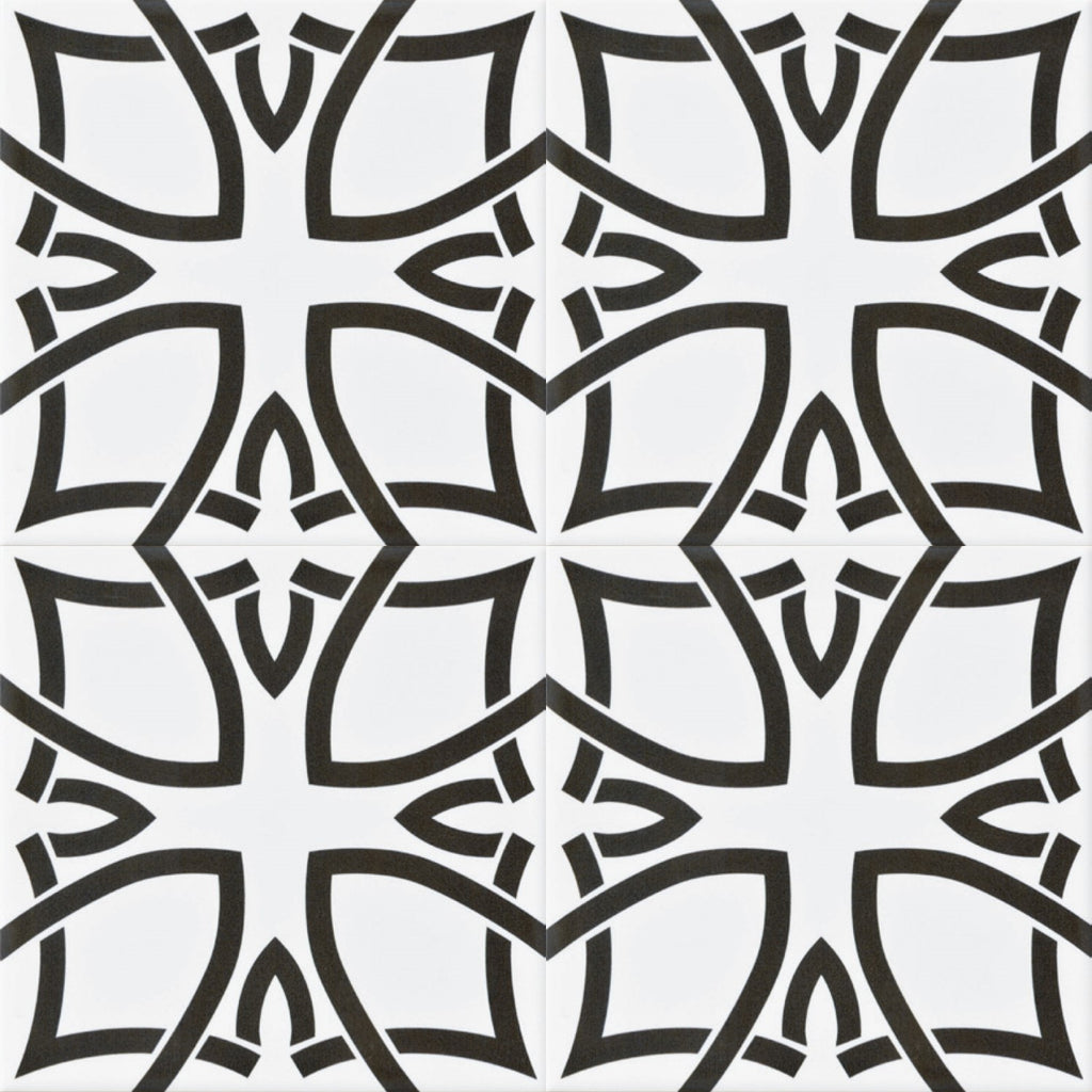 Flora Black and White Spanish Porcelain 12x12 Tile