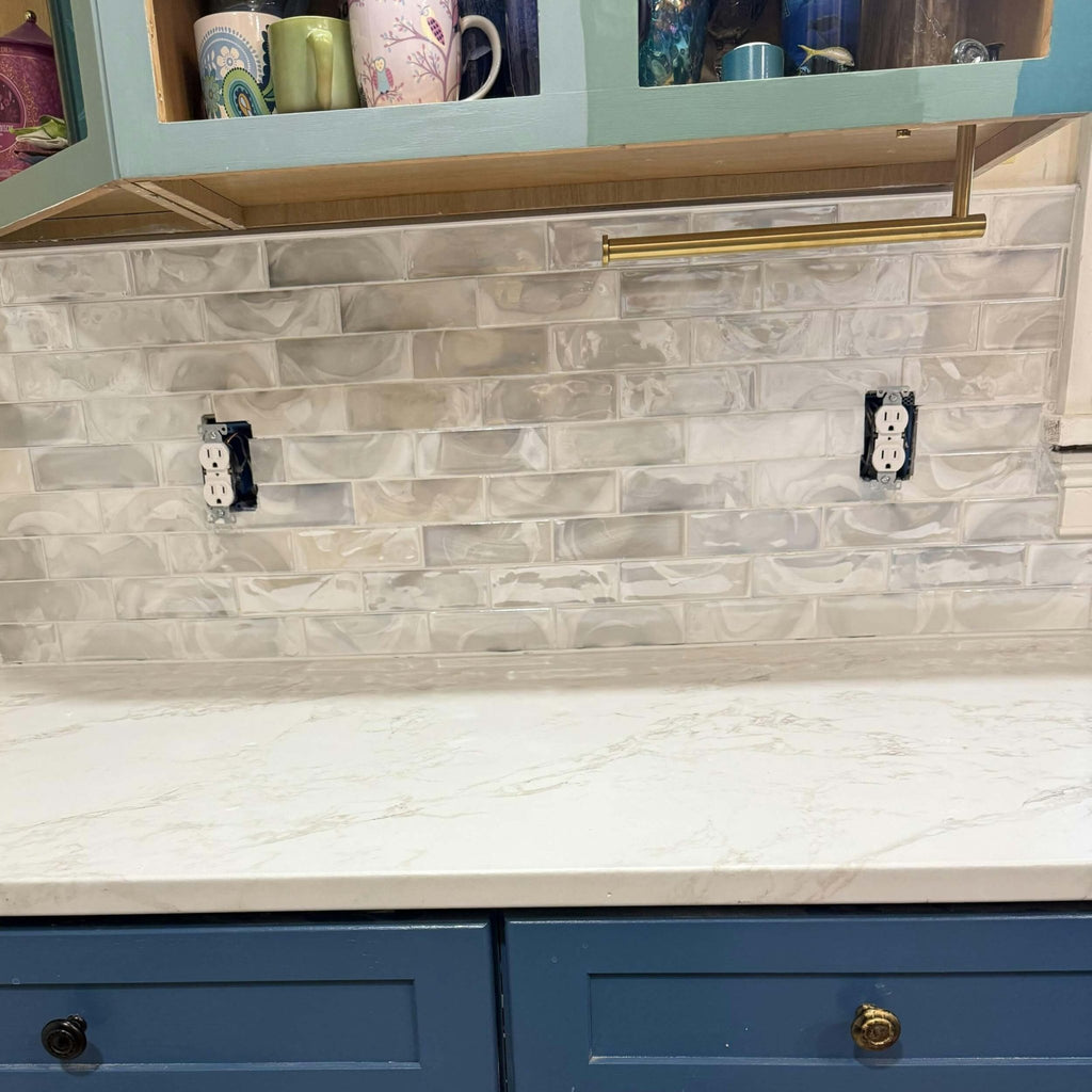 Pearlescent White Glazed Glass 2x6 Subway Mosaic Tile - TileBuys