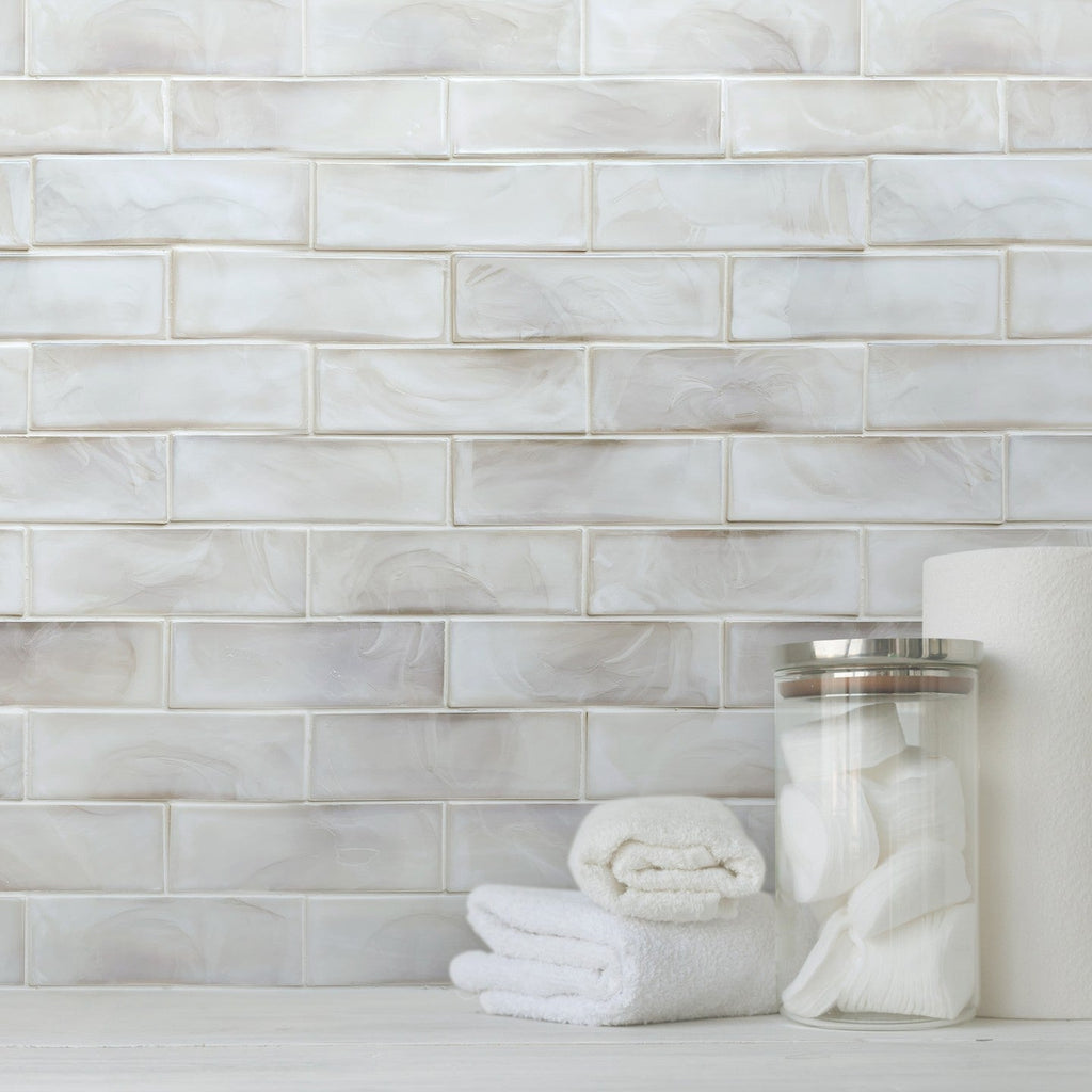 Pearlescent Hot Glass 2x6 Subway Mosaic Tile Backsplash