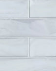 White Pearlescent Glazed Glass Subway Tile Installed