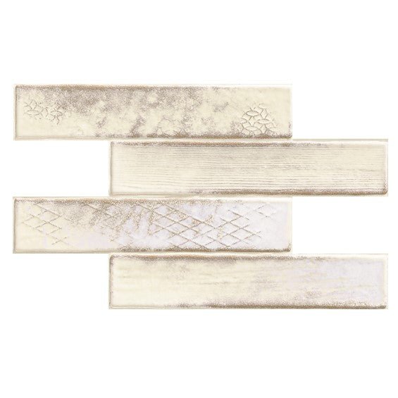 Perla Glossy Antique White Patterned Ceramic Thin Brick Tile - TileBuys