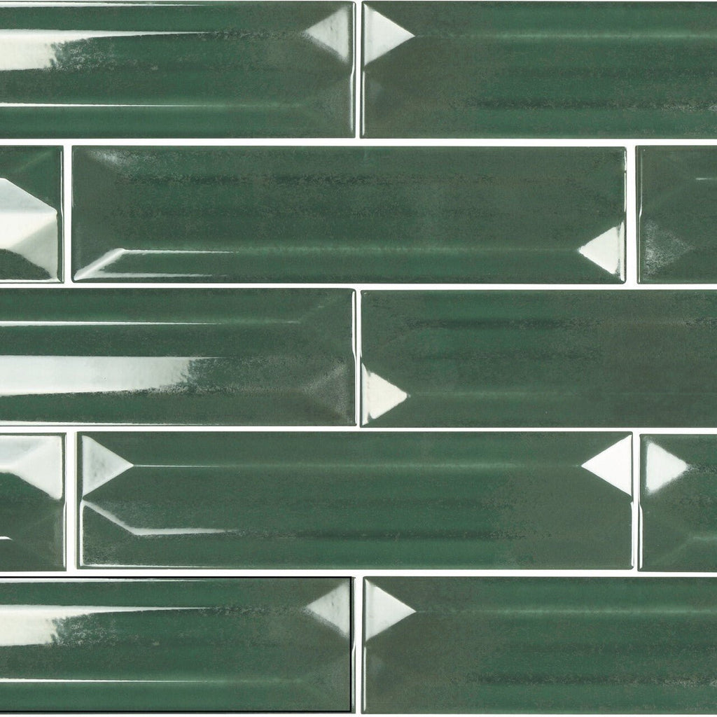 Refraction Ceramic 3D 3x12 Subway Tile in Glossy Palm Green - TileBuys