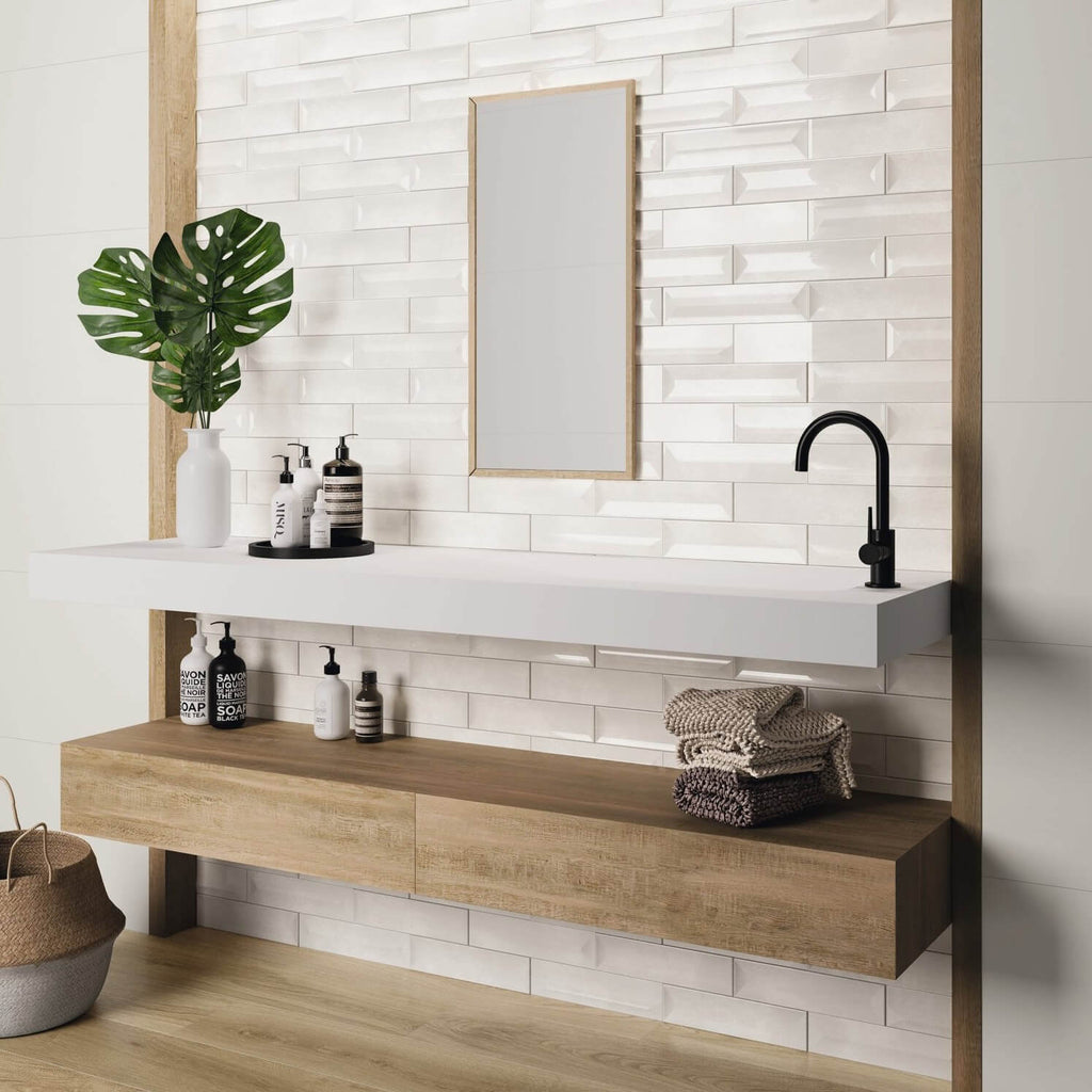 Refraction Ceramic 3D 3x12 Subway Tile in Glossy Snow White - TileBuys