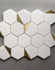 Royal White Marble Hexagon Tile with Gold Trim - TileBuys