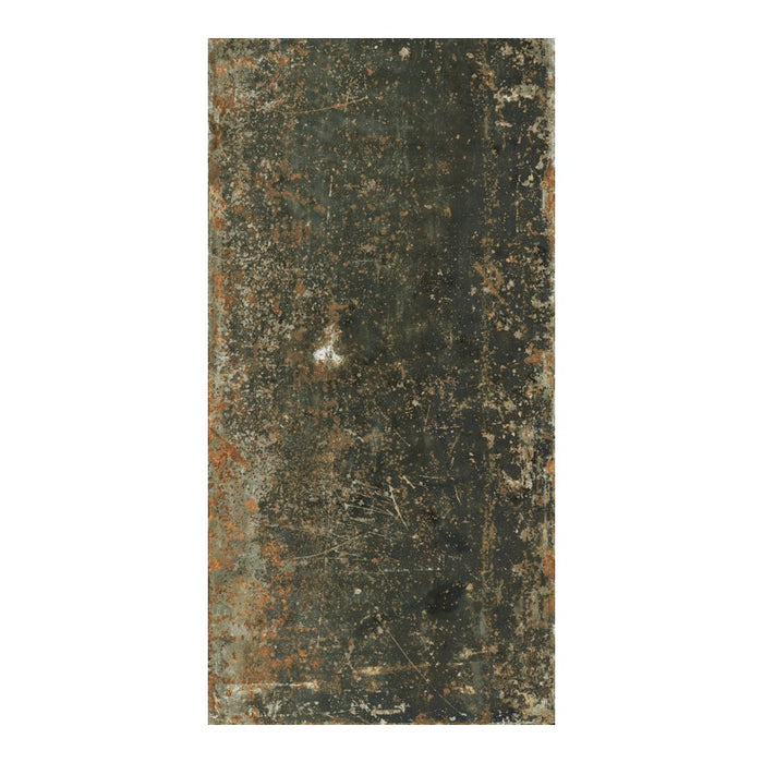 Grunge Pattern Metal Look 18x36" Porcelain Tile in Rust Black