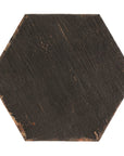 Closeup of Distressed Black Wood Look Porcelain Hexagon Tile