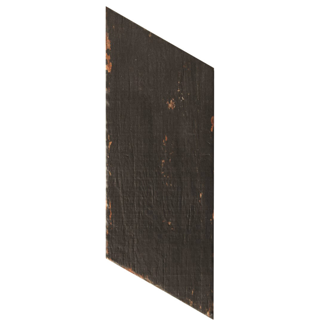Closeup of 7x16 porcelain black wood look tile