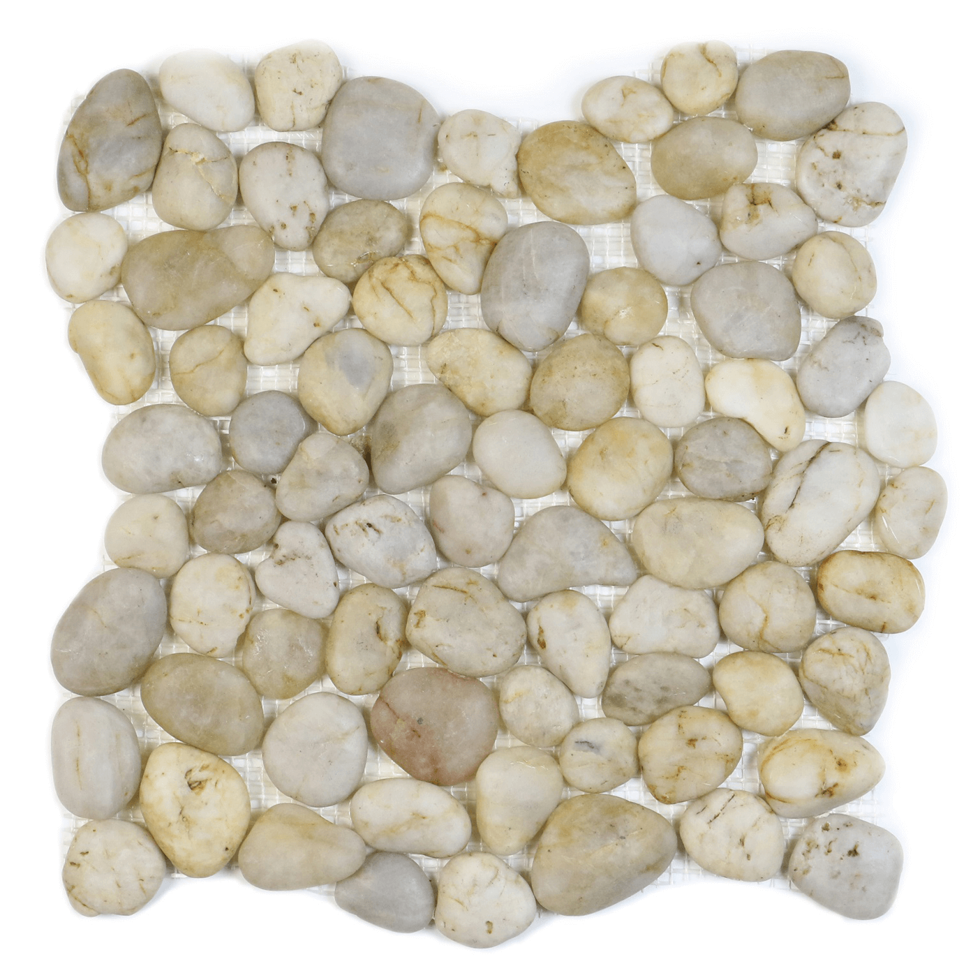 Silver Beige & Light Gray Flat Pebble Mosaic Tile for Bathroom Floors - TileBuys