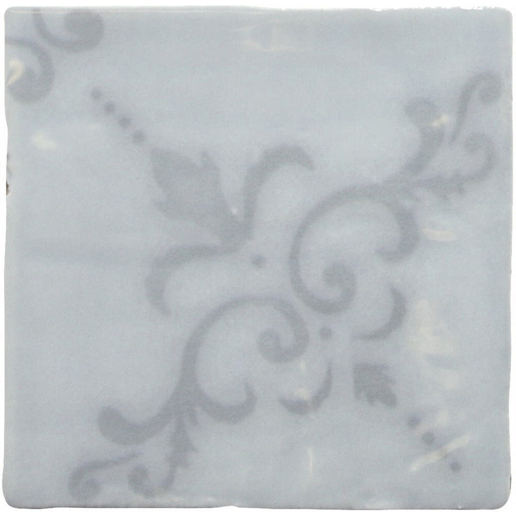 Fleur De Lis Deco 5 x 5 Tile in Glossy Sky Blue Ceramic