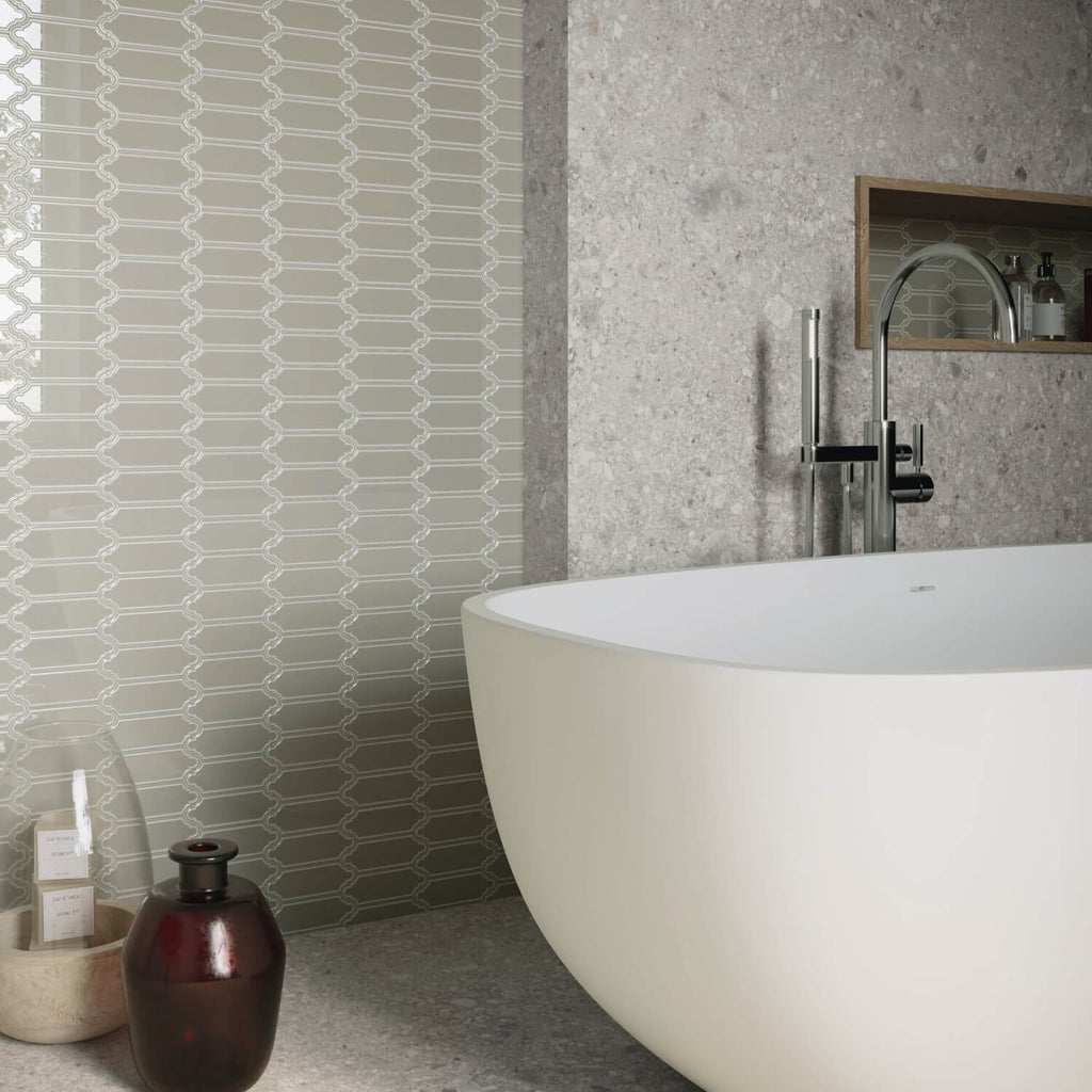 Smoke Gray Ceramic Linterna Mosaic Tile - TileBuys