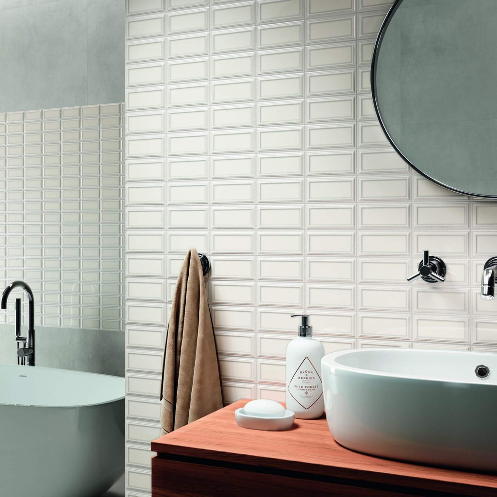 Snow White Ceramic Beveled Edge Subway Tile - TileBuys