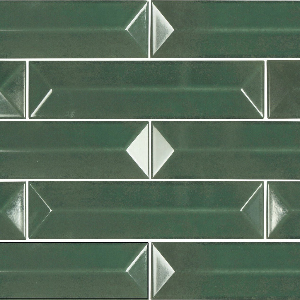 Spectrum Ceramic 3D 3x12 Subway Tile in Glossy Palm Green - TileBuys