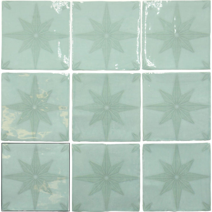 Starburst Ceramic Deco 5 x 5 Tile in Glossy Aqua - TileBuys