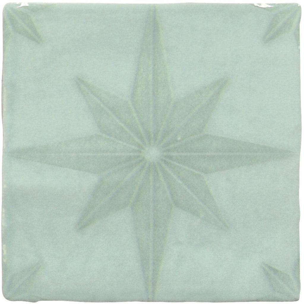 Starburst Ceramic Deco 5 x 5 Tile in Glossy Aqua - TileBuys
