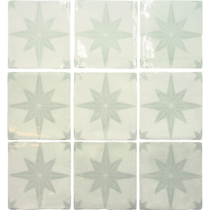 Starburst Deco 5 x 5 Tile in Glossy Light Gray Ceramic - TileBuys