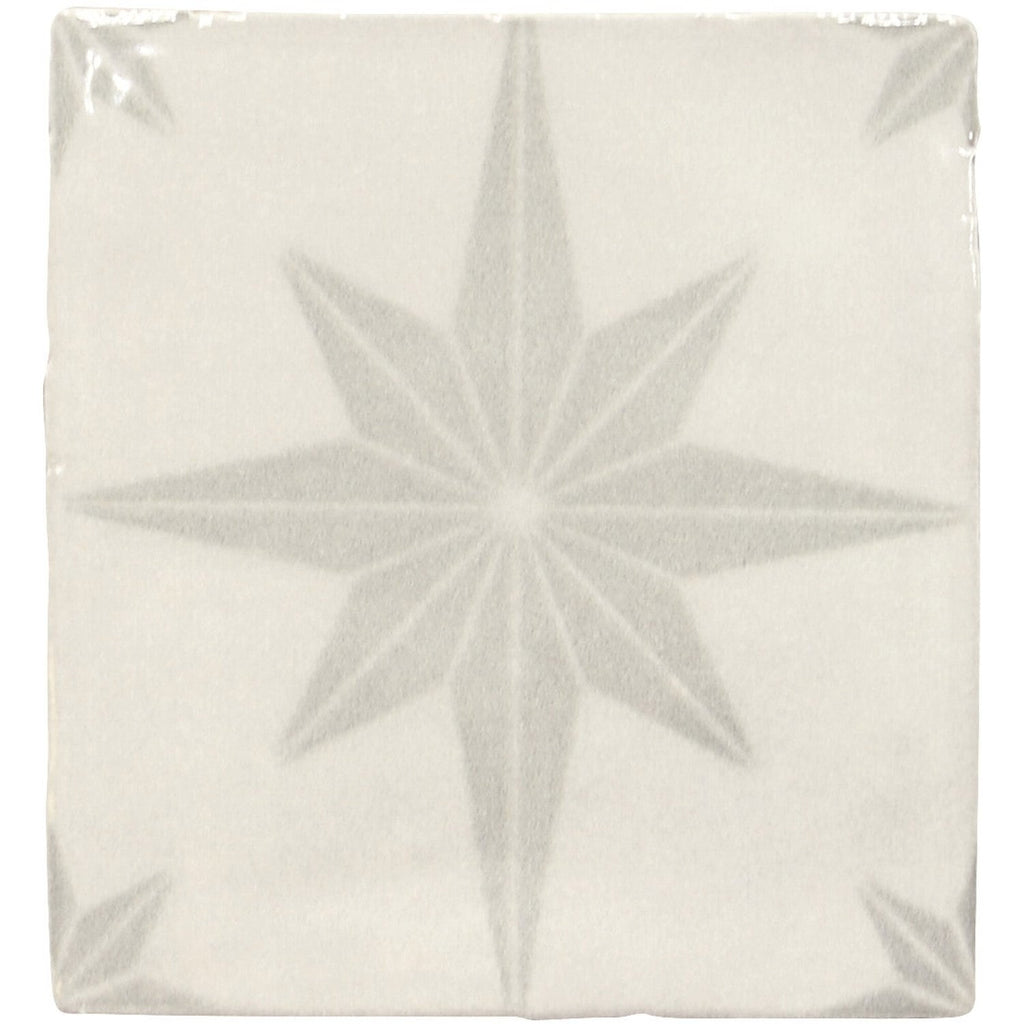 Starburst Deco 5 x 5 Tile in Glossy Light Gray Ceramic - TileBuys