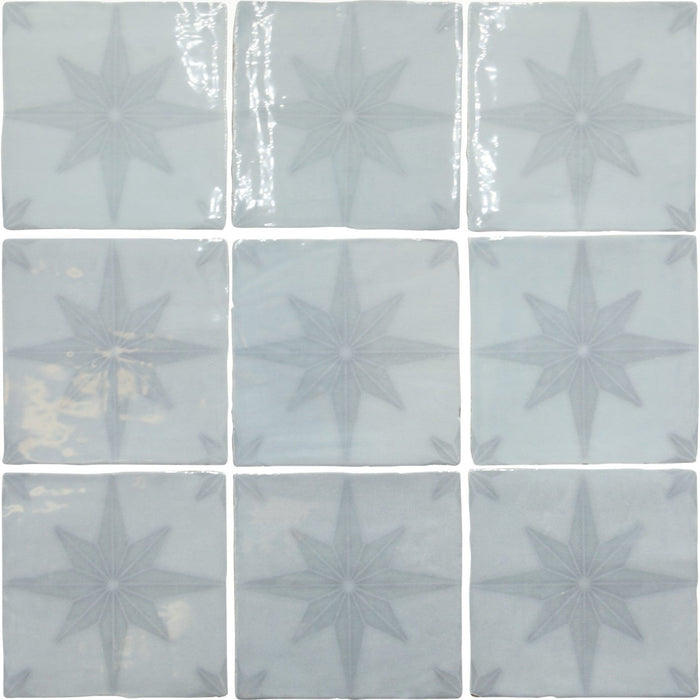 Starburst Deco 5 x 5 Tile in Glossy Sky Blue Ceramic - TileBuys