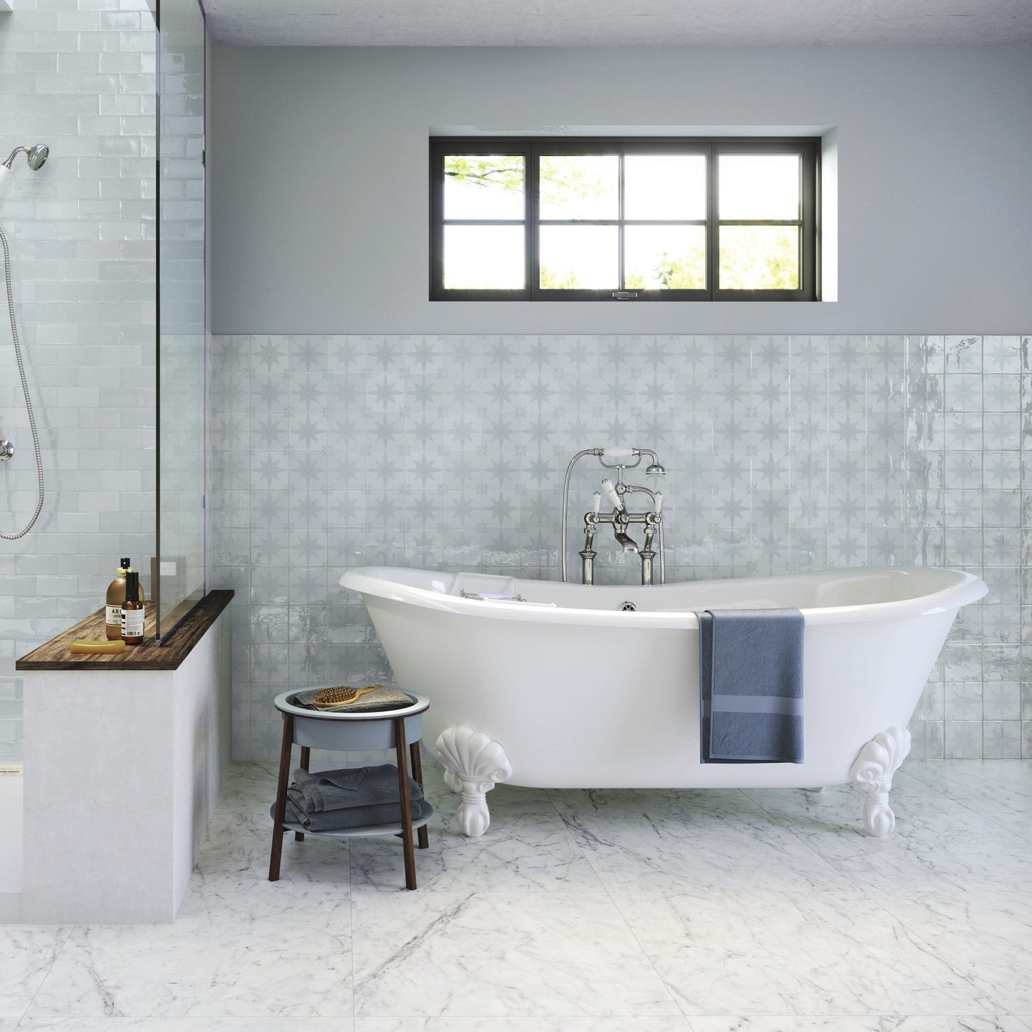 Starburst Deco 5 x 5 Tile in Glossy Sky Blue Ceramic - TileBuys