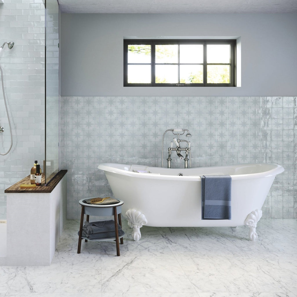 Starburst Deco 5 x 5 Tile in Glossy Sky Blue Ceramic - TileBuys