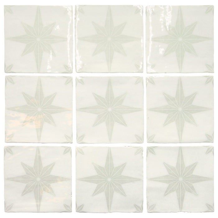 Starburst Deco 5 x 5 Tile in Glossy White Ceramic - TileBuys