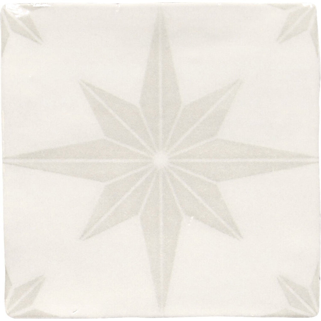 Starburst Deco 5 x 5 Tile in Glossy White Ceramic - TileBuys
