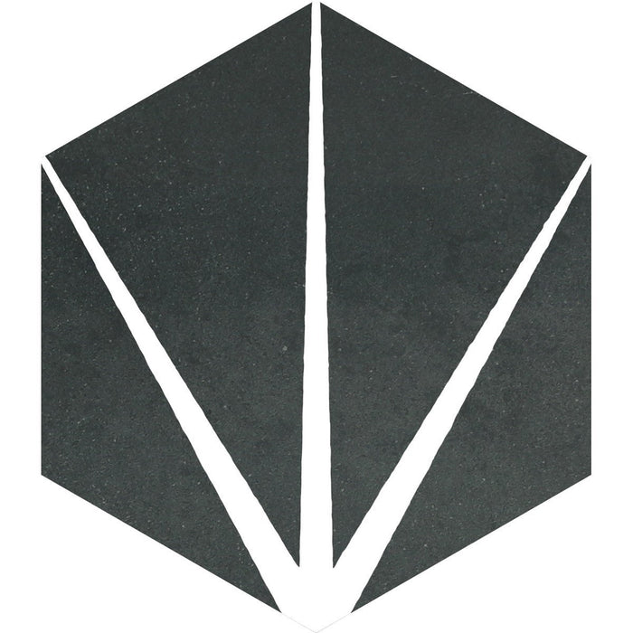 Starburst Pattern Hexagon Porcelain Tiles in Black - TileBuys