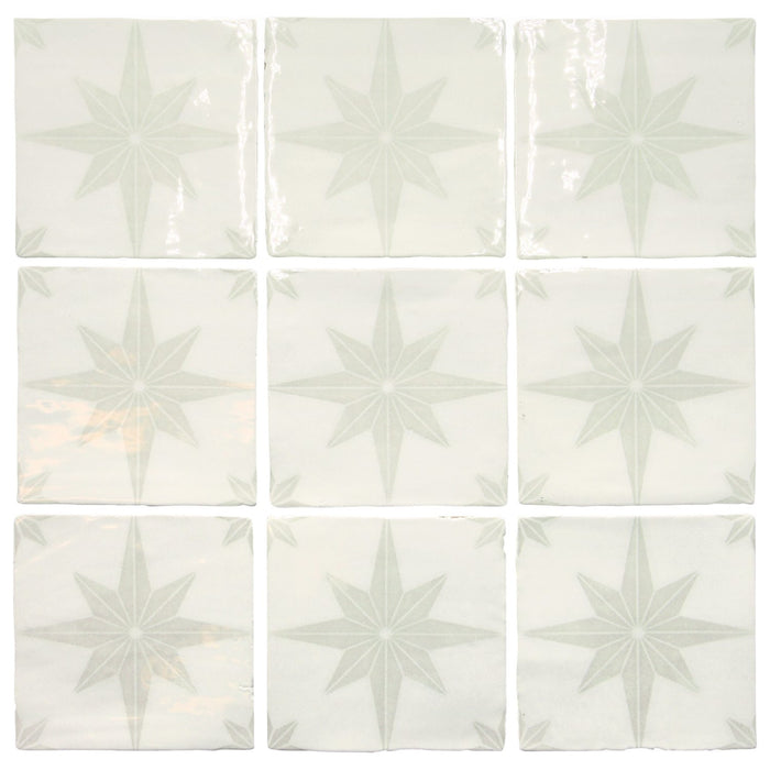 Starburst Deco 5 x 5 Tile in Glossy White Ceramic