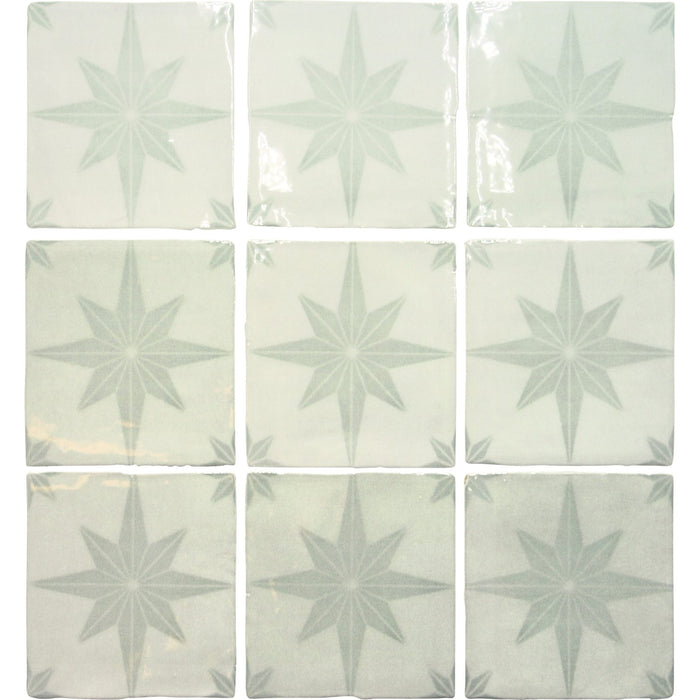 Starburst Deco 5 x 5 Tile in Glossy Light Gray Ceramic