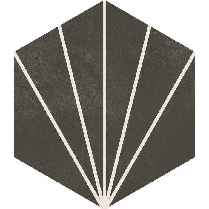 Starline Pattern Hexagon Porcelain Tiles in Black - TileBuys