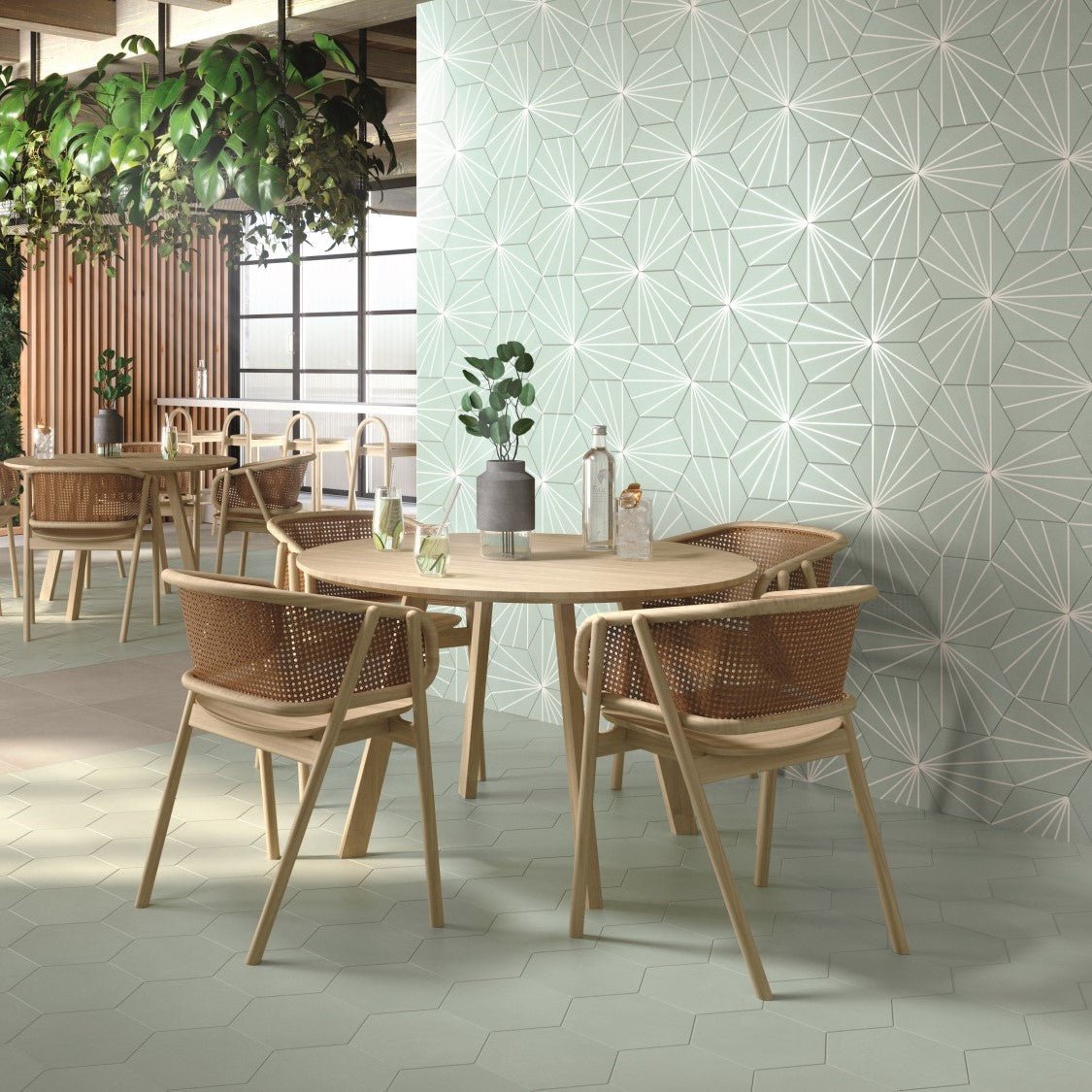 Starline Pattern Hexagon Porcelain Tiles in Gray Green - TileBuys