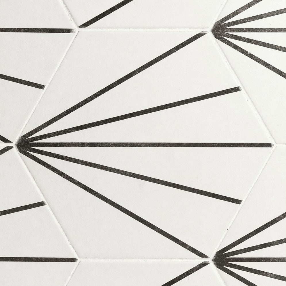 White Starline Pattern Hexagon Tile Floor