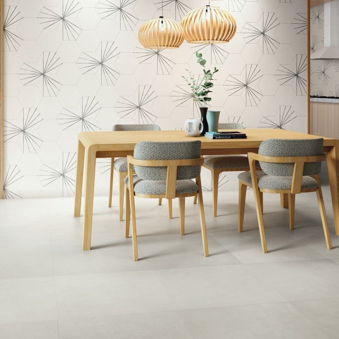 White Starline Pattern Hexagon Tile Wall