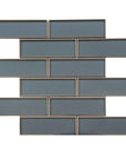Steel Blue Glass Silver Trim 2x6 Subway Mosaic Tile