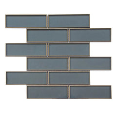 Steel Blue Glass Silver Trim 2x6 Subway Mosaic Tile
