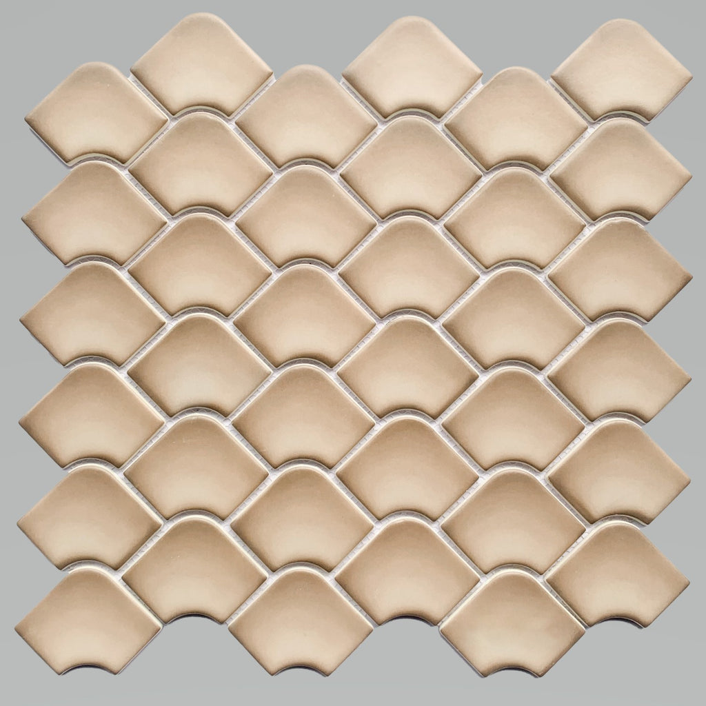 Taupe Matte Glass Mini Fan Mosaic Tile