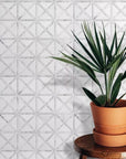 Thassos and Carrara Marble X Pattern Square Mosaic Tile Accent Wall