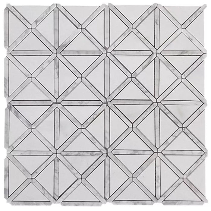 Thassos and Carrara Marble X Pattern Square Mosaic Tile