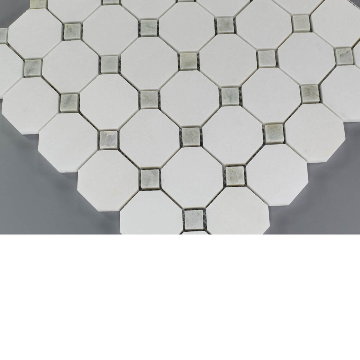 Thassos White Marble Octagon Mosaic Tile With Ming Green Diamond Accents - TileBuys