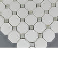 Thassos White Marble Octagon Mosaic Tile With Ming Green Diamond Accents - TileBuys